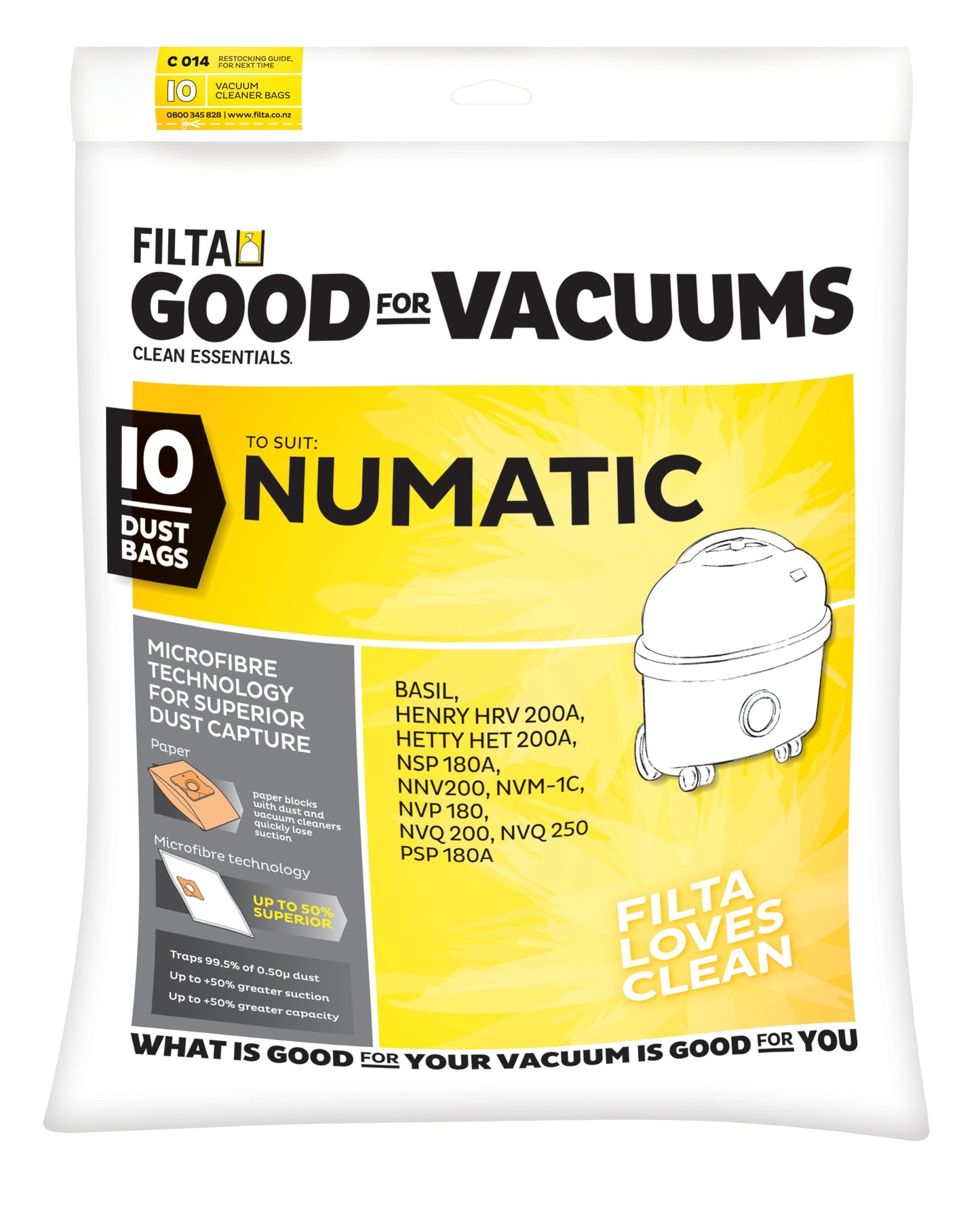 FILTA NUMATIC 1C SMS MULTI LAYERED VACUUM CLEANER BAGS 10 PACK (C014)