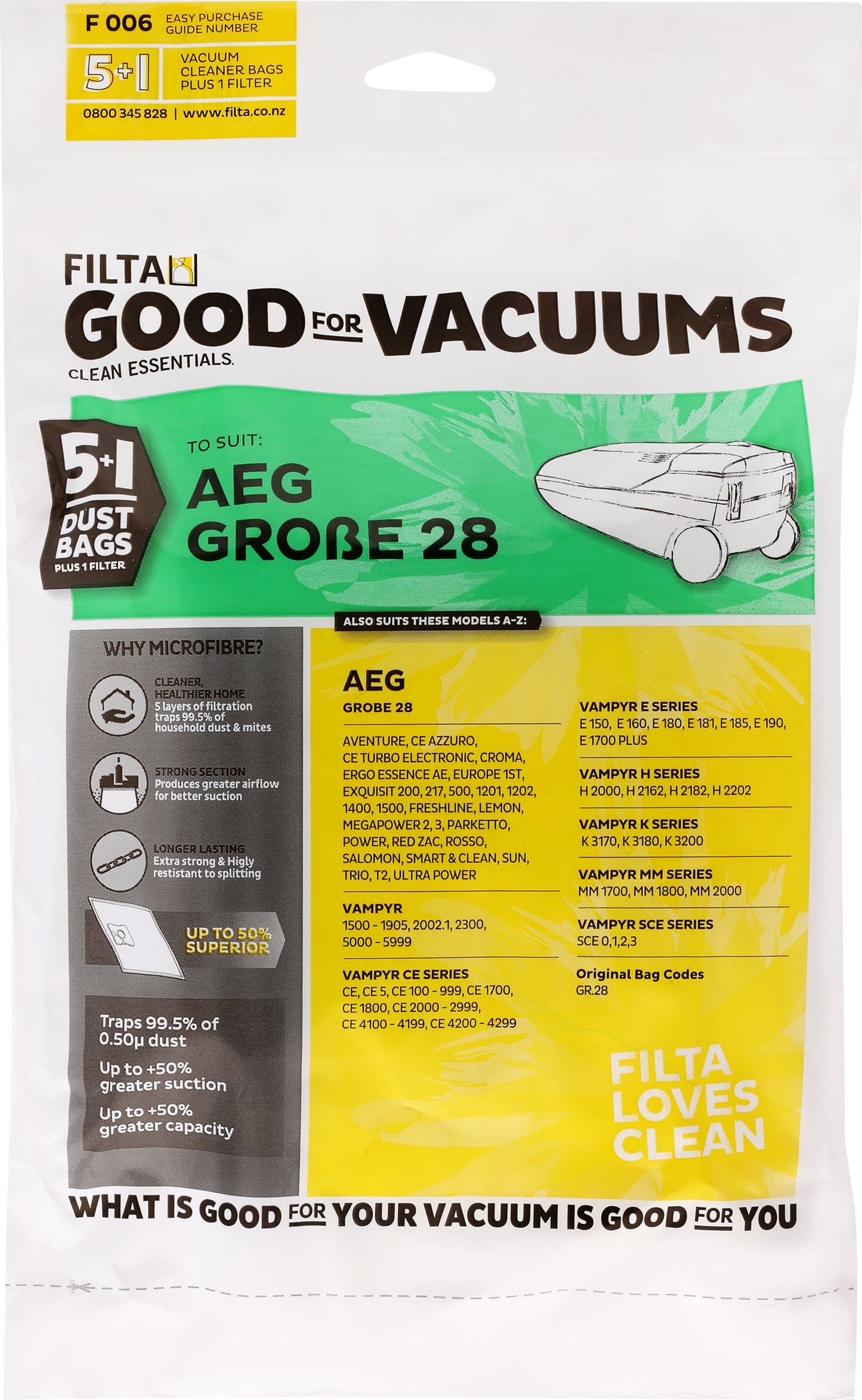 FILTA AEG GROBE 28 SMS MULTI LAYERED VACUUM CLEANER BAGS 5 PACK (F006)
