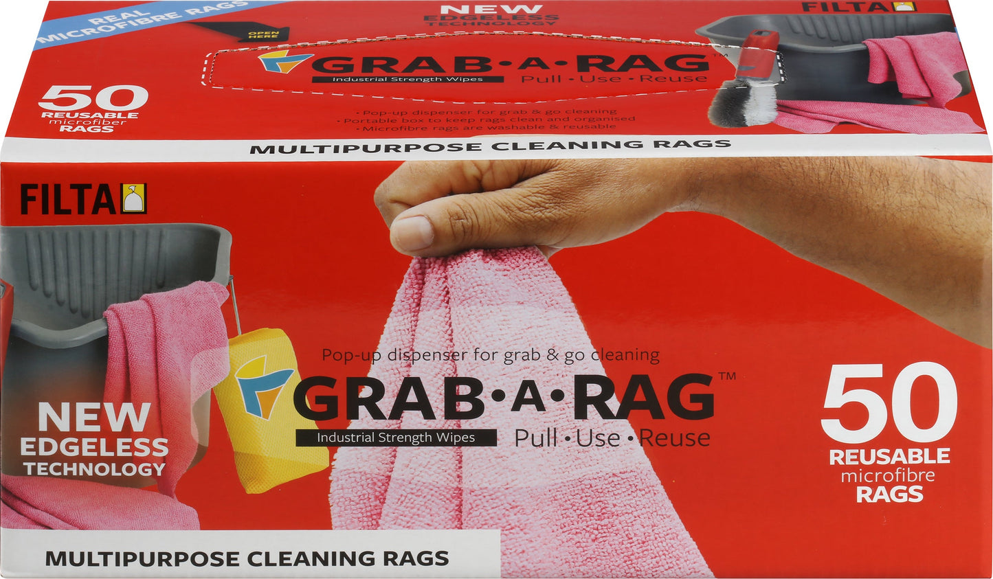 GRAB-A-RAG MICROFIBRE RAGS PINK 30CM X 30CM 50 PACK